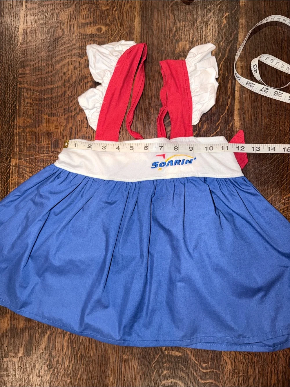 Blue & White Girls Matching Set with Red Straps